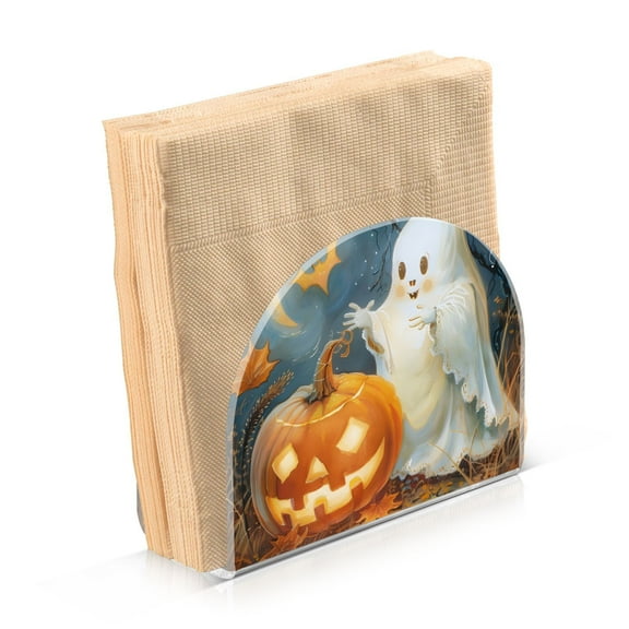 JSTEL Halloween Ghost Pumpkin Napkin Holder for Table Cocktail Farmhouse, Paper Napkins Dispenser for Home Coffee Shop Dining Room Decor