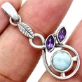 thumbnail image 2 of Larimar (Dominican Republic) & Amethyst 925 Silver Pendant Earrings Set T-1013 AGT1002_B, 2 of 6