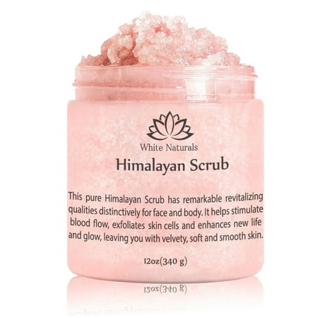 Himalayan Pink Salt Scrub, Full Body Scrub With Nourishing Vitamins, Exfoliate For Soft & Healthy Skin,Massaging Scrub For Sore Muscles & Skin Imperfections 12 oz by White