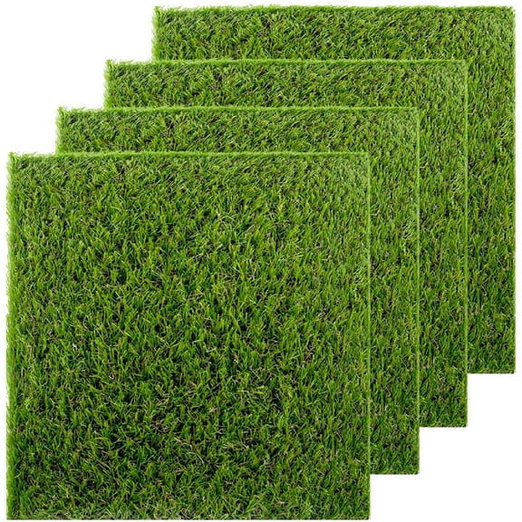 Artificial Grass Turf Patch Tiles, 4 Pcs 12 x 12 Synthetic Grass Square Mats DIY Grass Decoration
