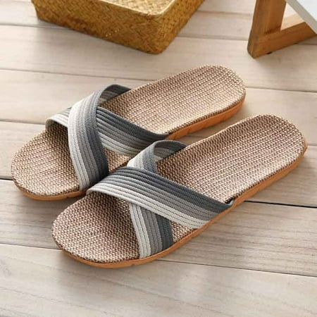 

Summer Women Home Indoor Slippers Flip Flops Flax Casual House Shoes Sandals Female Anti Skid Linen Belt Bedroom Slipper Slides