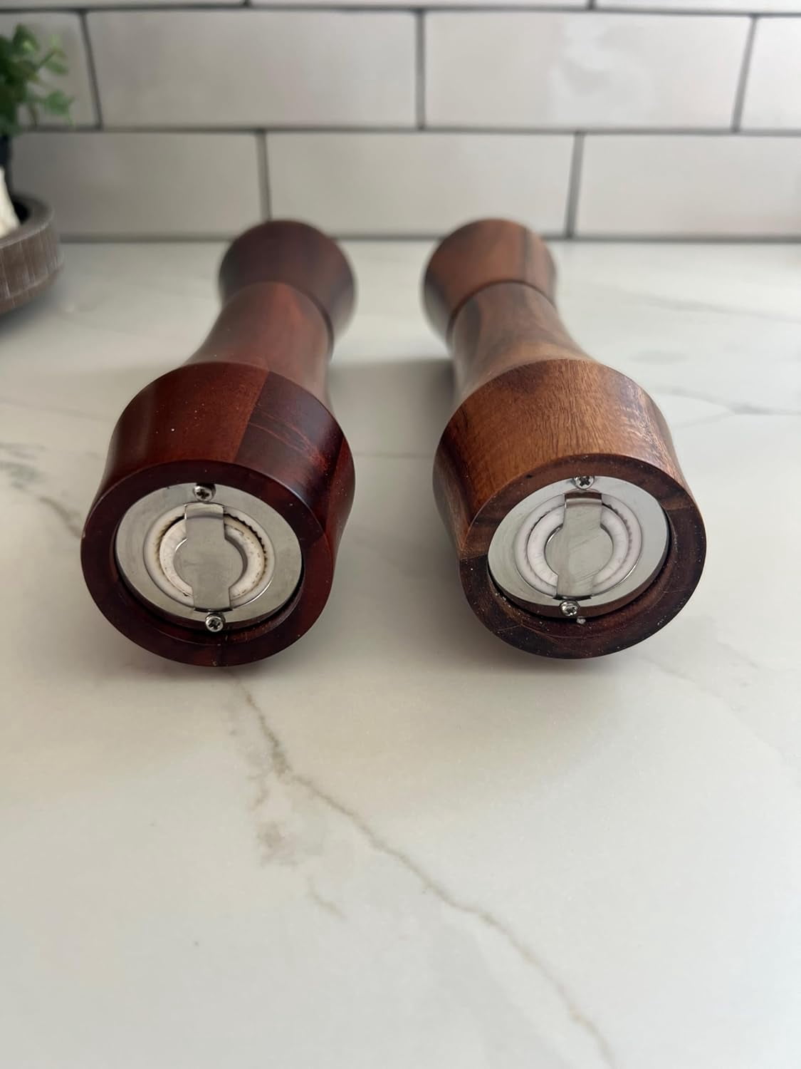 8-Inch Acacia Wood Salt and Pepper Grinder Set with Ceramic Mills for Kitchen