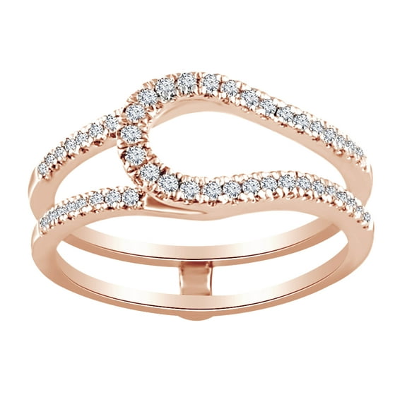 Round Cut White Natural Diamond Enhancer Ring Guard In 14K Solid Rose Gold (0.33 Ct)