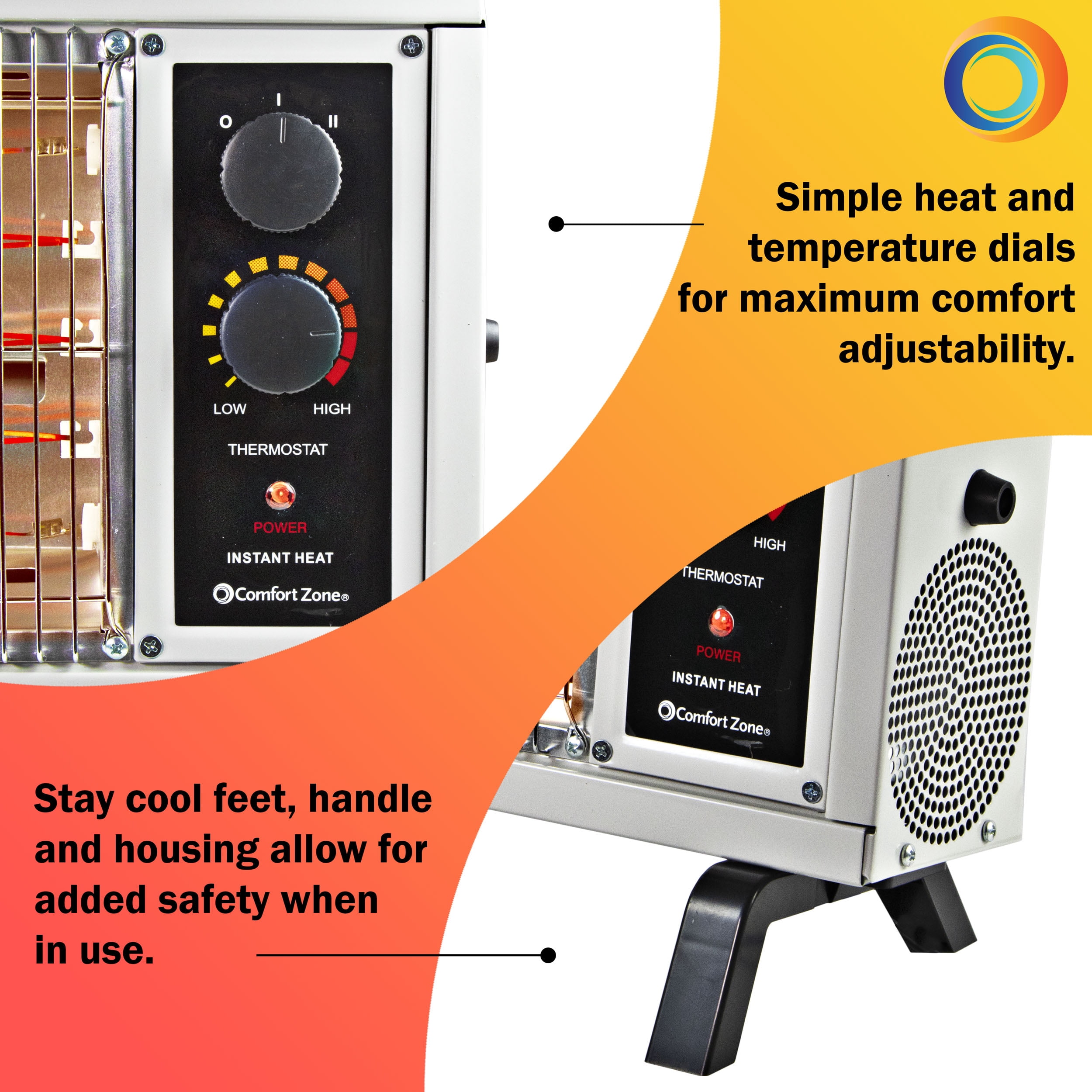 Comfort Zone 1,500-Watt Portable Electric Indoor Radiant Wire Element Space  Heater with Adjustable Temperature for the Home, Patio, or Office, Up to  1000 Square Feet, White - Walmart.com