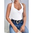 thumbnail image 5 of Halter Tops for Women Going Out Tank Tops Twist Front Slim Fit Backless Sleeveless Y2k Corset Tops White M, 5 of 10