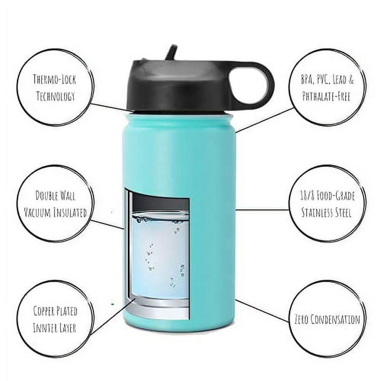 12 oz Kids Stainless Steel Water Bottle, Double Wall Vacuum Insulated  Tumbler Thermoses with Wide Mouth Leakproof Spout Lid