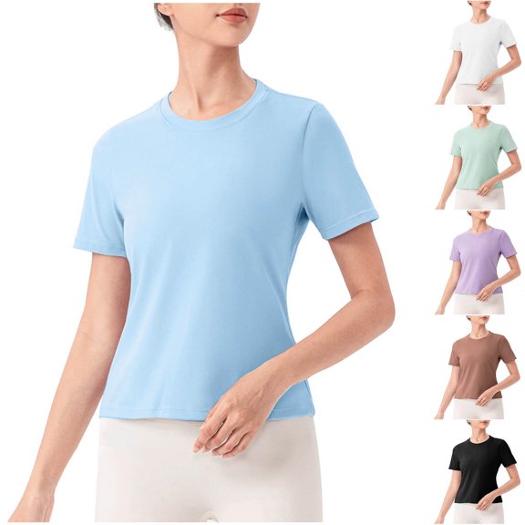 Inverlee T Shirts Women Crewneck Summer Short Sleeve Tops Cute Solid Color Shirts Breathable Elegant Tunic Blouse Tee Summer Fashion