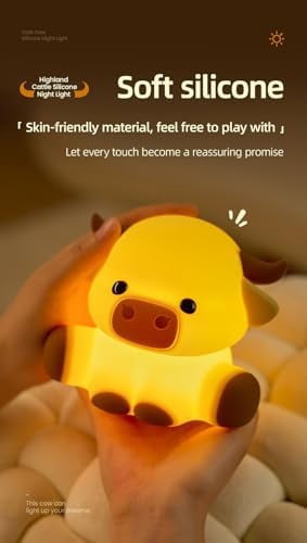 Cute Highland Cow Night Light, Squishy Highland Cow Novelty Animal Lamp, 3 Level Dimmable Nursery Nightlight with Timer, Food Grade Silicone Touch Night Light Fun Gifts for Kids Boys Girls Baby
