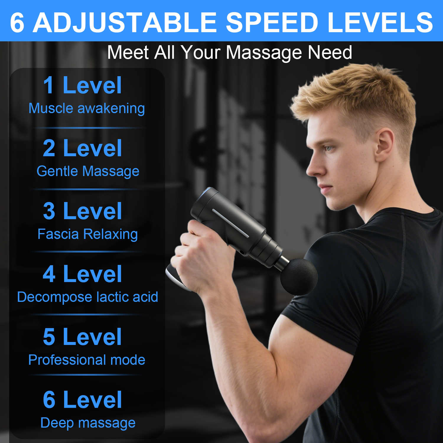 Massage Gun Deep Tissue for Athletes Muscle with 6 Replacement Heads for Pain Relief, Super Quiet Portable Electric Massager