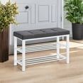 thumbnail image 6 of Shoe Bench, Storage Bench, Entryway Bench with Cushion, Shoe Shelf with Seat, Storage Organizer with Foam Padded Seat Linen Metal Frame, 6 of 11