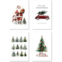 Christmas Canvas Wall Art Set of 4,Watercolor Snowy Pine Trees Car Art Poster,Winter Xmas Santa Claus Forest Wall Decor Prints for Living Room Bedroom 8x12inch Unframed