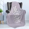 thumbnail image 4 of Live Laugh Love Soft Flannel Fleece Throw Blanket, Greyscale Polygonal Pattern Background with Rectangular Frame Words, Cozy Plush for Indoor and Outdoor Use, 50" x 60", Pale Grey White, by Ambesonne, 4 of 5