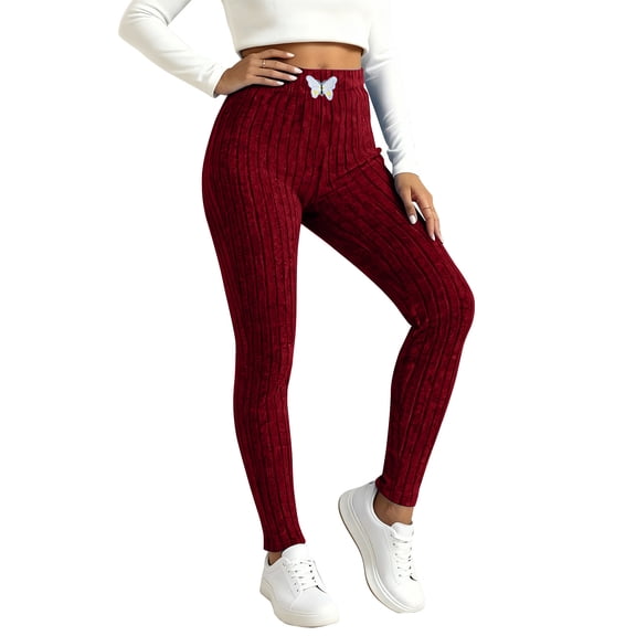 Winter Leggings for Women Elastic Waist Ribbed Knit Casual Long Pants Cozy Sweaters Tights Soft Warm Lounge Pants