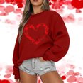 thumbnail image 2 of VEKDONE Sweatshirts for Women 2024 Clearance Red Love Heart Graphic Valentines Day Pullover Oversized Loose Fit Long Sleeve Blouse Trendy Party Date Tops Wine L, 2 of 5
