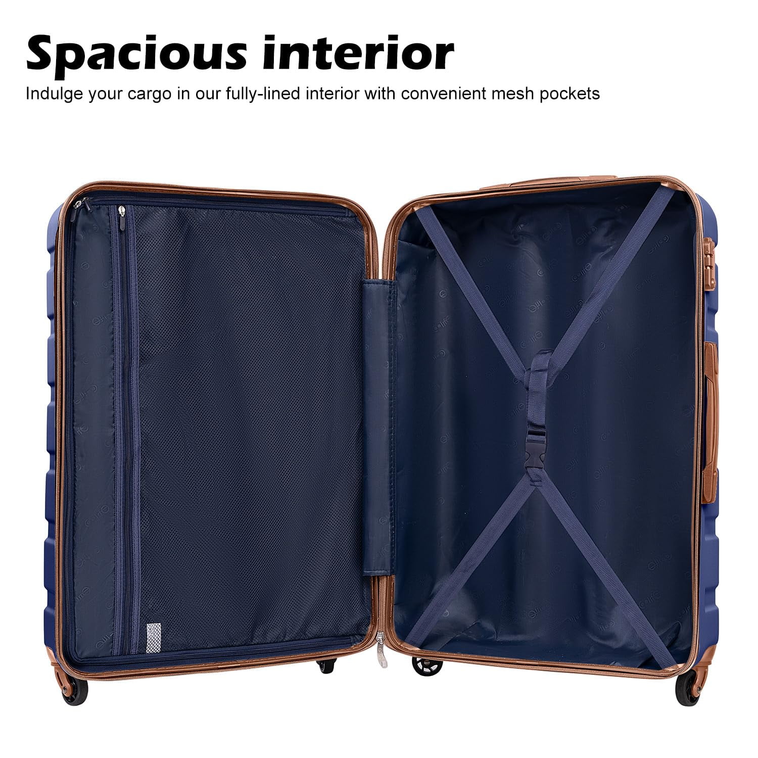 Coolife Luggage 3 Piece Set Suitcase Spinner Hardshell Lightweight TSA Lock (apricot navy,20/24/28)