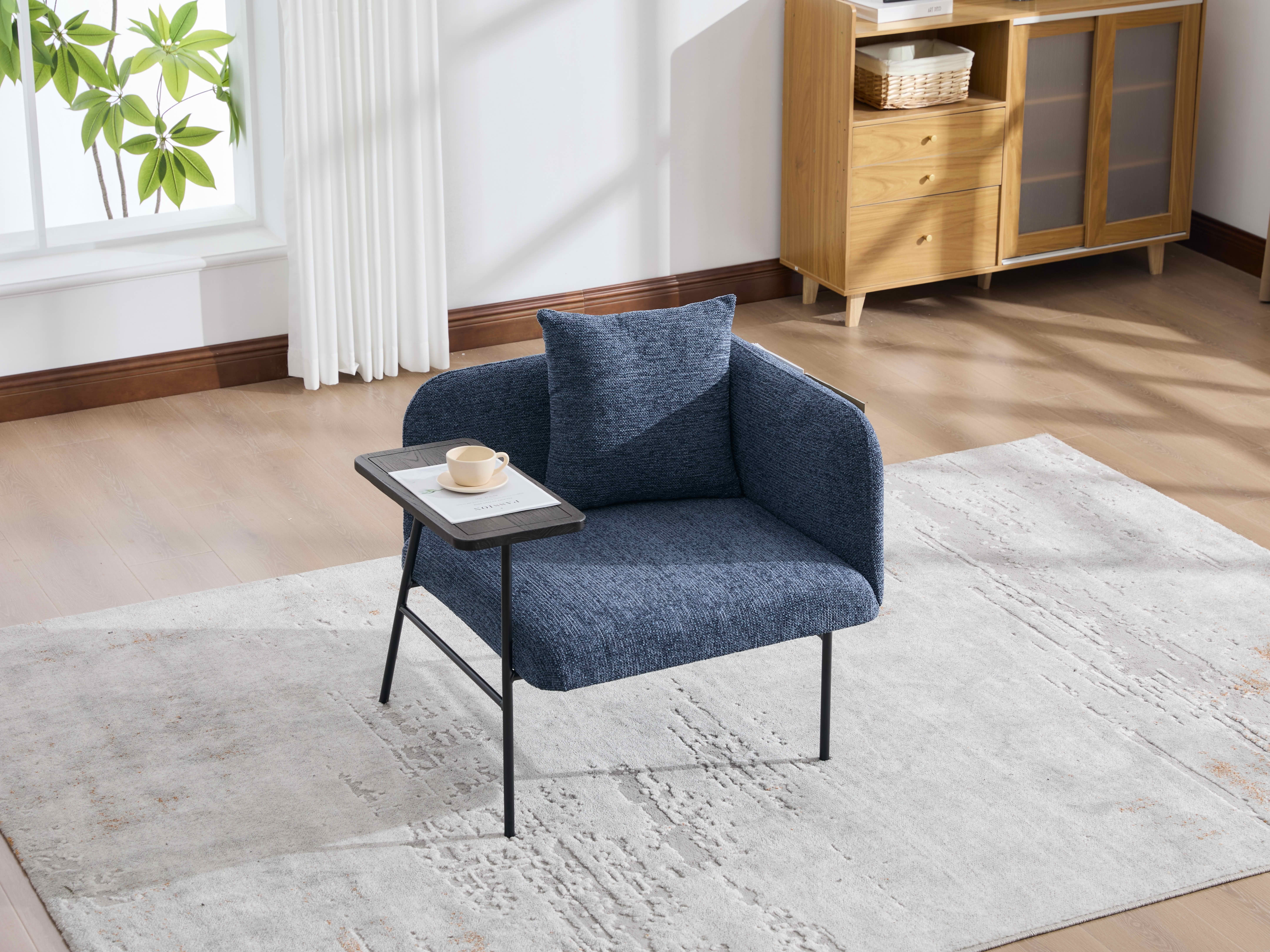 MAYEERTY Leisure Lounge Chair with Side Table & Back Pillow, Armchair, Navy, Living Room Bedroom