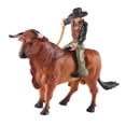 thumbnail image 2 of Modelo de granja de simulación, figura de equitación de ganado en miniatura, juego de rol de vaquero con estatuilla de toro para diseño de Diorama, Pie naranja CUTICAT Estatuilla de monta de toros, 2 of 8