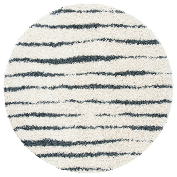 SAFAVIEH Venus Sophie Striped Shag Area Rug, 6'7" x 6'7" Round, Ivory/Dark Grey