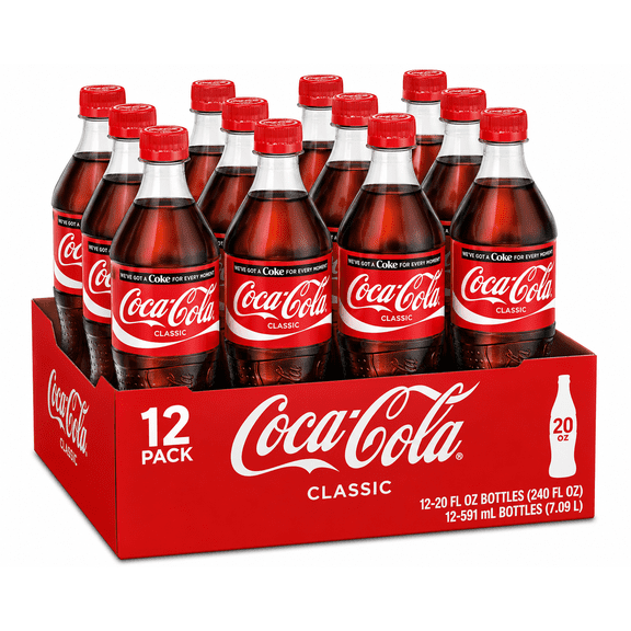Coca-Cola Original Taste Soda Soft Drink, Classic Cola Carbonated Beverage, Refreshing Coca-Cola Flavor, 20 fl oz Bottles, 12 Pack