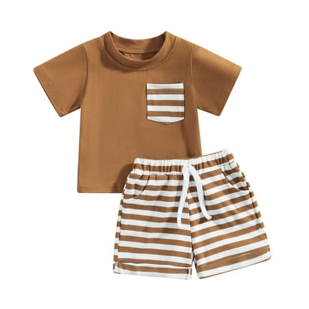 

Toddler Baby Boy Clothes Set 6M 12M 18M 24M 3Y Casual Short Sleeve T Shirt Crewneck Tops Stripe Shorts Pants Newborn Outfits