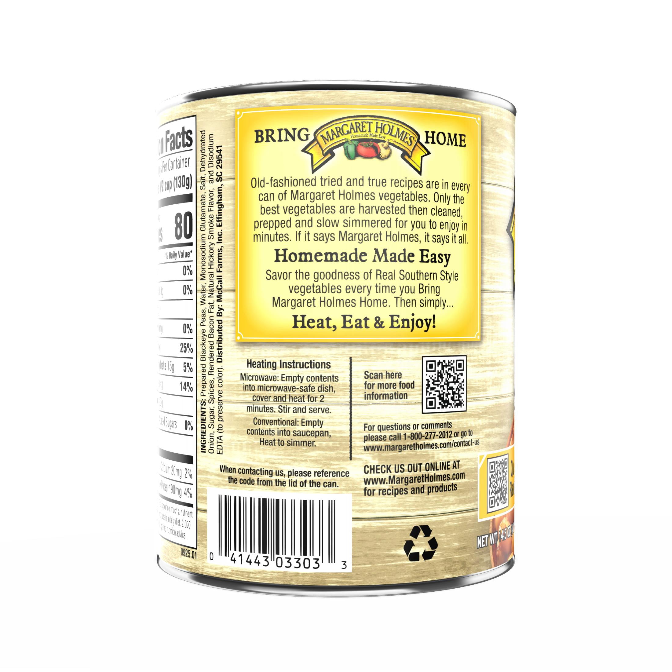 (4 pack) Margaret Holmes Seasoned Blackeye Peas, Canned Peas, 15 oz