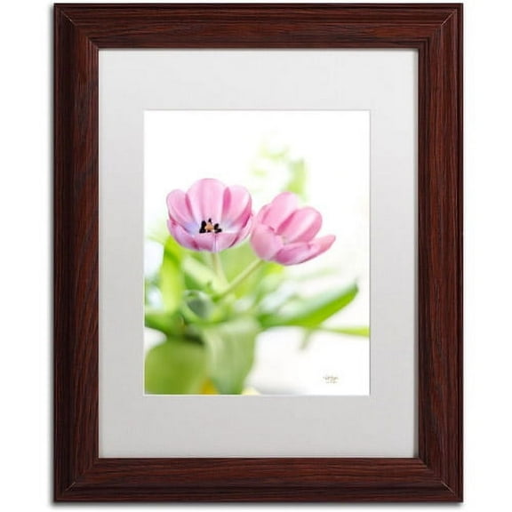 Trademark Fine Art "Pink Tulips Drenched in Light" Canvas Art by Lois Bryan, White Mat, Wood Frame