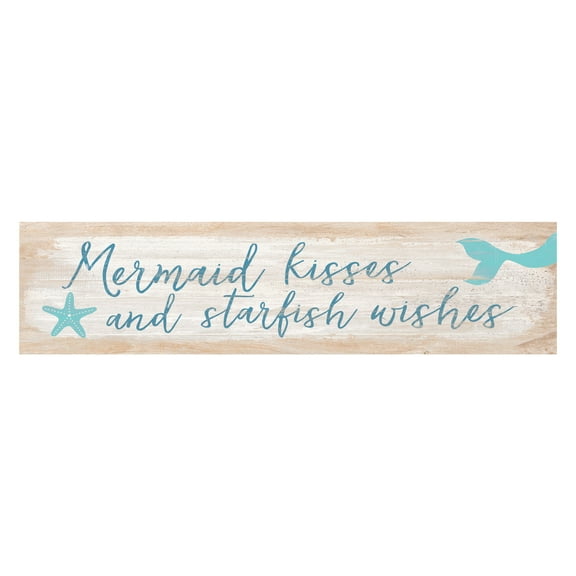 P. Graham Dunn Mermaid Kisses & Starfish Wishes Whitewash 6 x 1.5 Mini Pine Wood Tabletop Sign Plaque