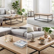 Walnut Coffee Table | Modern Industrial Rectangular Table With Black Metal