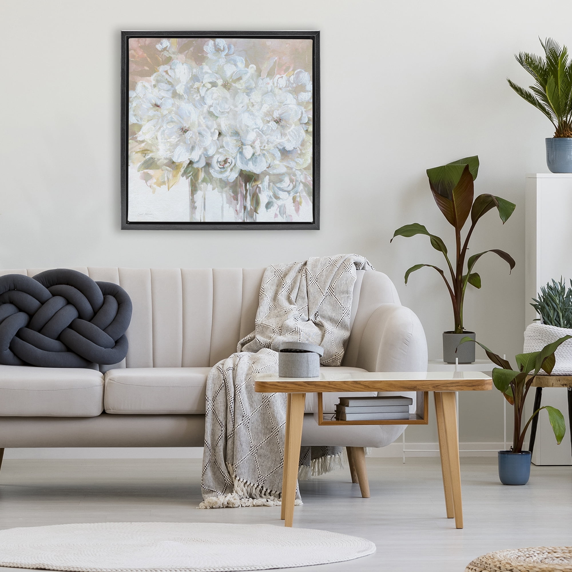 Stupell Industries Soft White Bouquet Serenity Black Framed Floater Canvas Wall Art, design by Carol Robinson