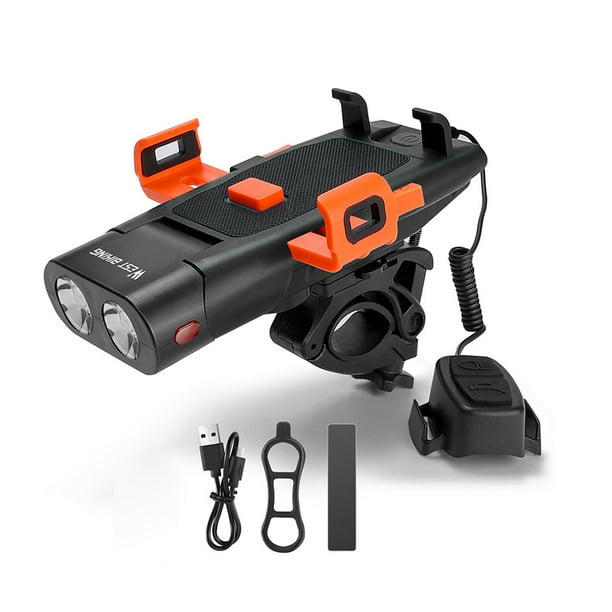 Faro bicicleta 5 en 1 LED Bicicleta Soporte delantero Lámpara Cuerno Soporte para teléfono móvil Adv WEST BIKING Faro bicicleta