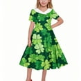 thumbnail image 6 of Girls Fancy Dress Short Sleeves Crew Neck A-Line Dress St Patricks Day Retro Vintage Green Swing Dress Four Leaf Clover Pattern Costume Dancing Dress Black 7-8 Years, 6 of 6