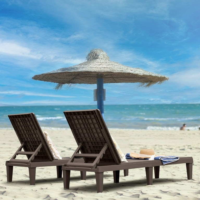 Vineego Chaise Outdoor Lounge Chairs with 5 Position Adjustable Backrest Sturdy Loungers for Patio Poolside Easy Assembly Waterproof Dark Brown Walmart