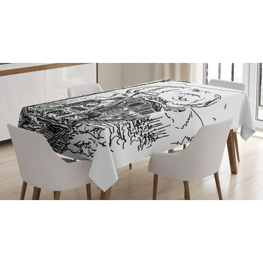 Ambesonne Steam Engine Tablecloth Rectangular Table Cover, Railroad Drawing, 60"x84", White Black