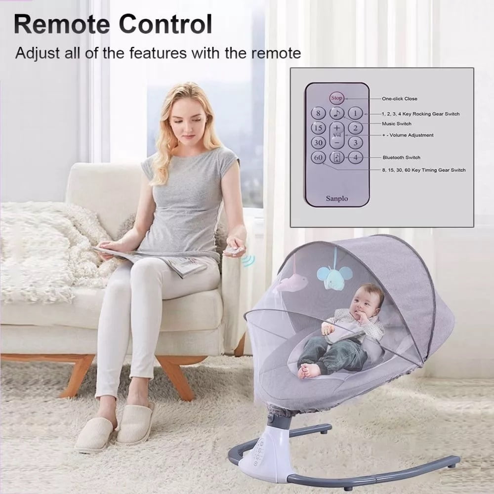 YANAOFFE Musical Baby Swing for Infant Portable Swing with Remote Control, Bluetooth, Unisex, Gray
