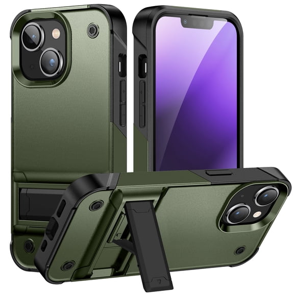 JTCASES for iPhone 14 Case, Foldable Kickstand Heavy Duty Protective Rugged Hybird Anti-slip Shockproof/Drop Resistant PC TPU Shell for iPhone 14, Armygreen