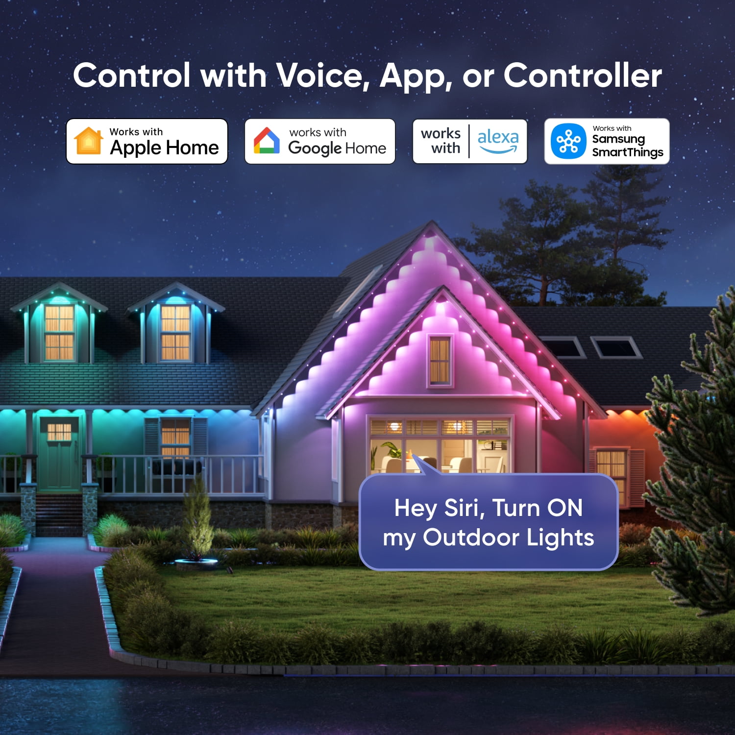 Nanoleaf 100ft Matter Smart Multicolor Permanent Outdoor Lights Smarter Kit with Side Clips – Plug-in RGBICW Addressable LED Pucks, Cuttable & Extendable