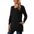thumbnail image 4 of INSPIRE CHIC Women's Fall Winter Sweater V Neck Long Sleeve Oversized Sweater with Pockets Loose Chunky Tunic Pullover Top S Black, 4 of 6
