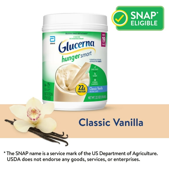 Glucerna Hunger Smart Diabetic Protein Shake, Classic Vanilla, 22.3-oz Tub, 1 Count