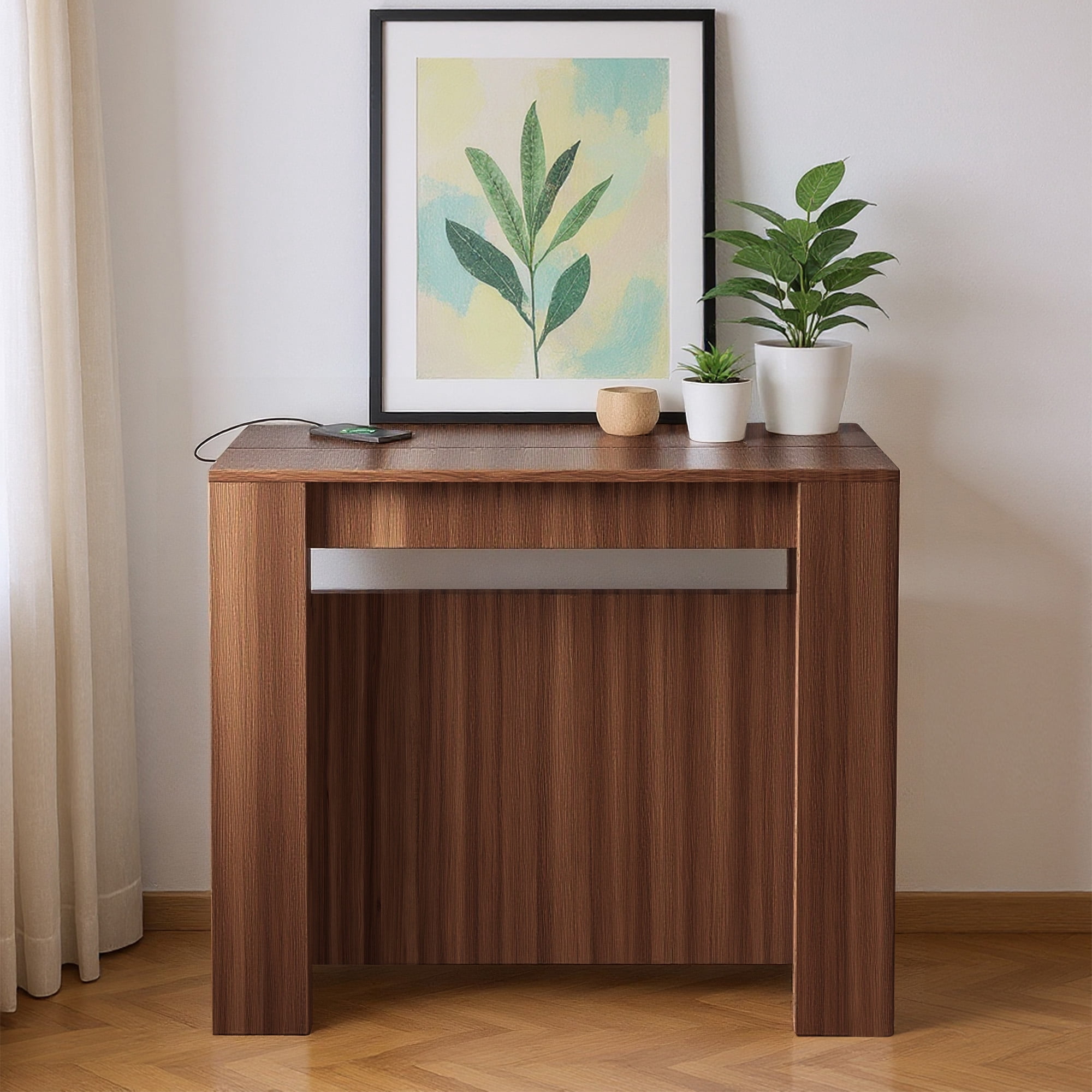 Advwin 118" Extendable Dining Table with Outlets & Storage, Folding Multipurpose Table for 2-12 People, Modern Wooden Table for Meetings, Weddings, Office, Party, Brown