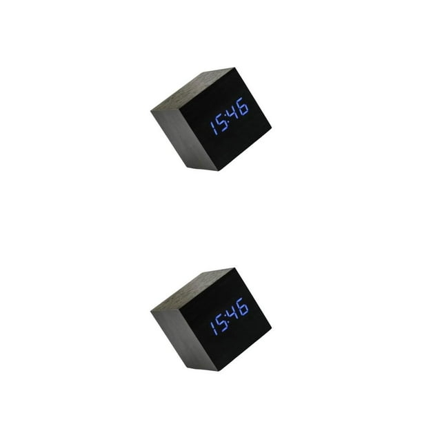 Toystoory Despertador digital de escritorio, exquisito estilo simple para el hogar, mesita de noche para interiores, relojes de cuadrados, Negro 2piezas