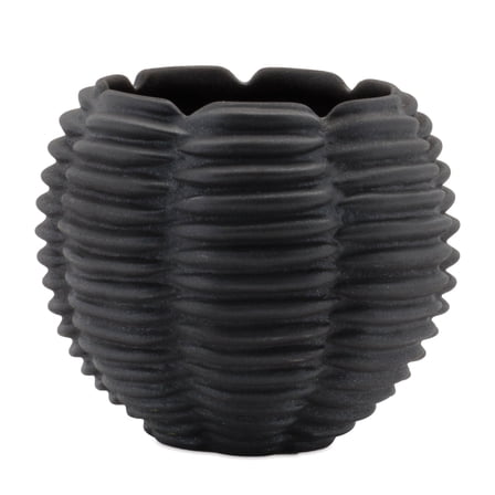 Melrose Ribbed Ceramic Round Bud Vases - 5" - Black - Set of 2