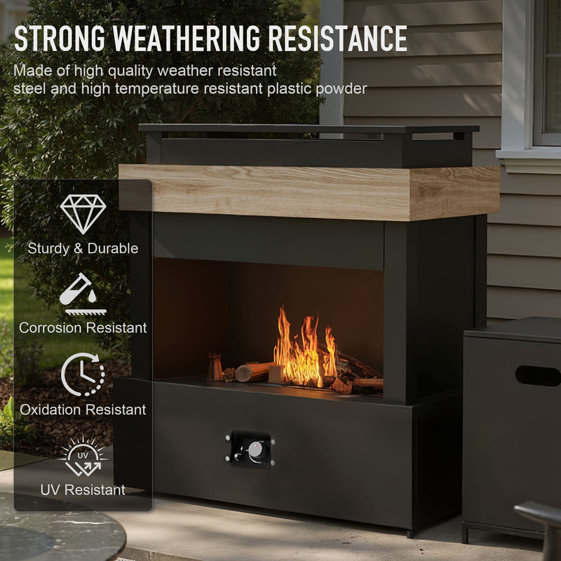 GAZEBETER Outdoor Gas Fireplace, 35" 50000 BTU Patio Gas Fire Pit Propane with Rain Cover, CSA Certified, Adjustable Flame for Deck, Backyard, Balcony