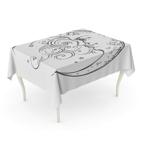 KDAGR Drawn Antique Crescent Moon Boho Chic Tattoo Engraving Hand Tarot Aged Alchemy Tablecloth