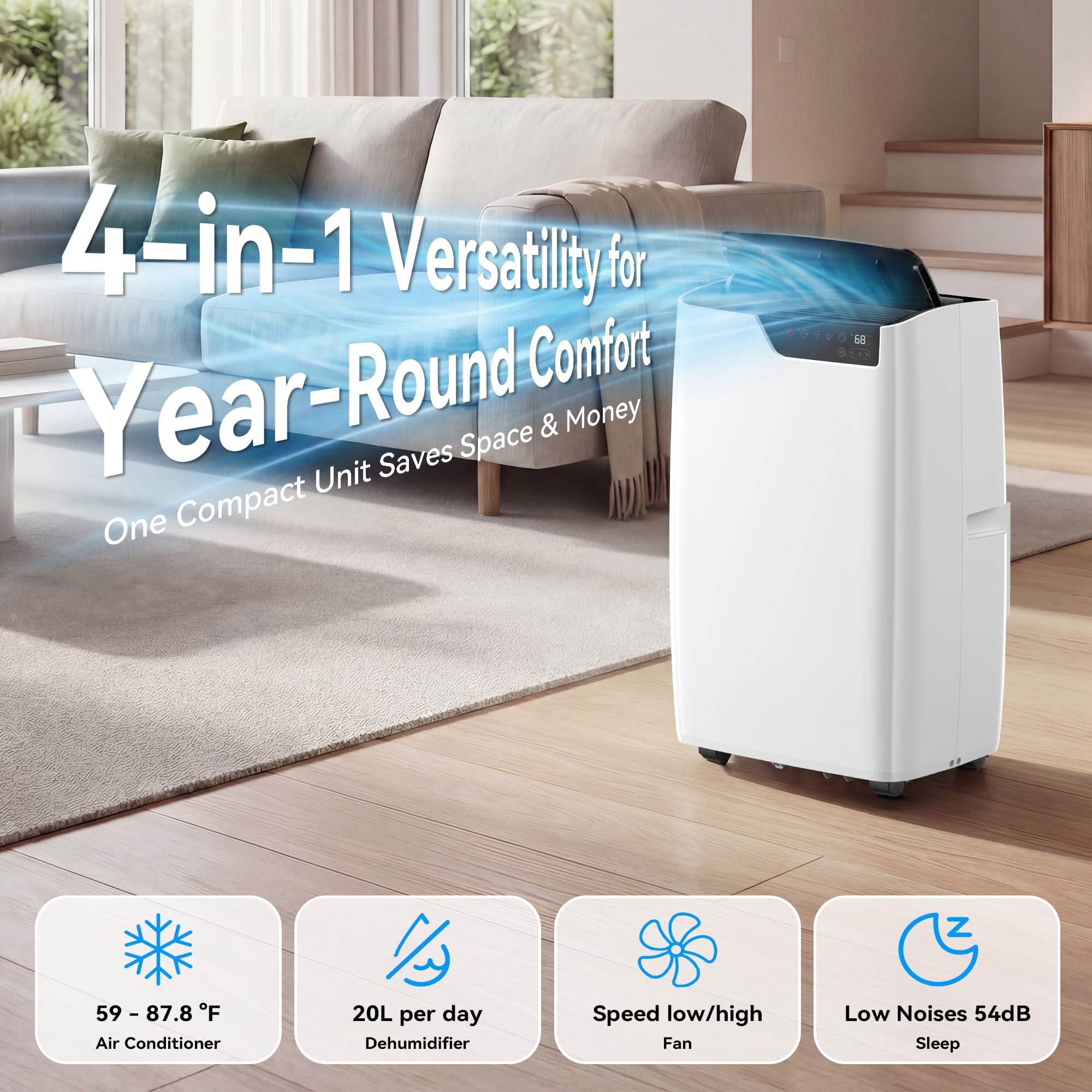 ELEKA 16000BTU Portable Air Conditioners with Remote Control,4-in-1 Standing Air Conditioner Up to 750 Sq.Ft. 24H Timer, Include Installation Kits