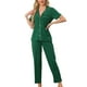 thumbnail image 1 of Conjunto de pijama para mujer INSPIRE CHIC, botón, suave, de manga corta, ropa de dormir, pantalones largos, conjunto de 2 piezas, XL, verde, 1 of 6