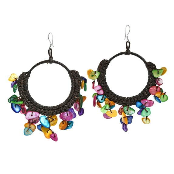Multicolor Mother of Pearl Chandelier Hoop Earrings
