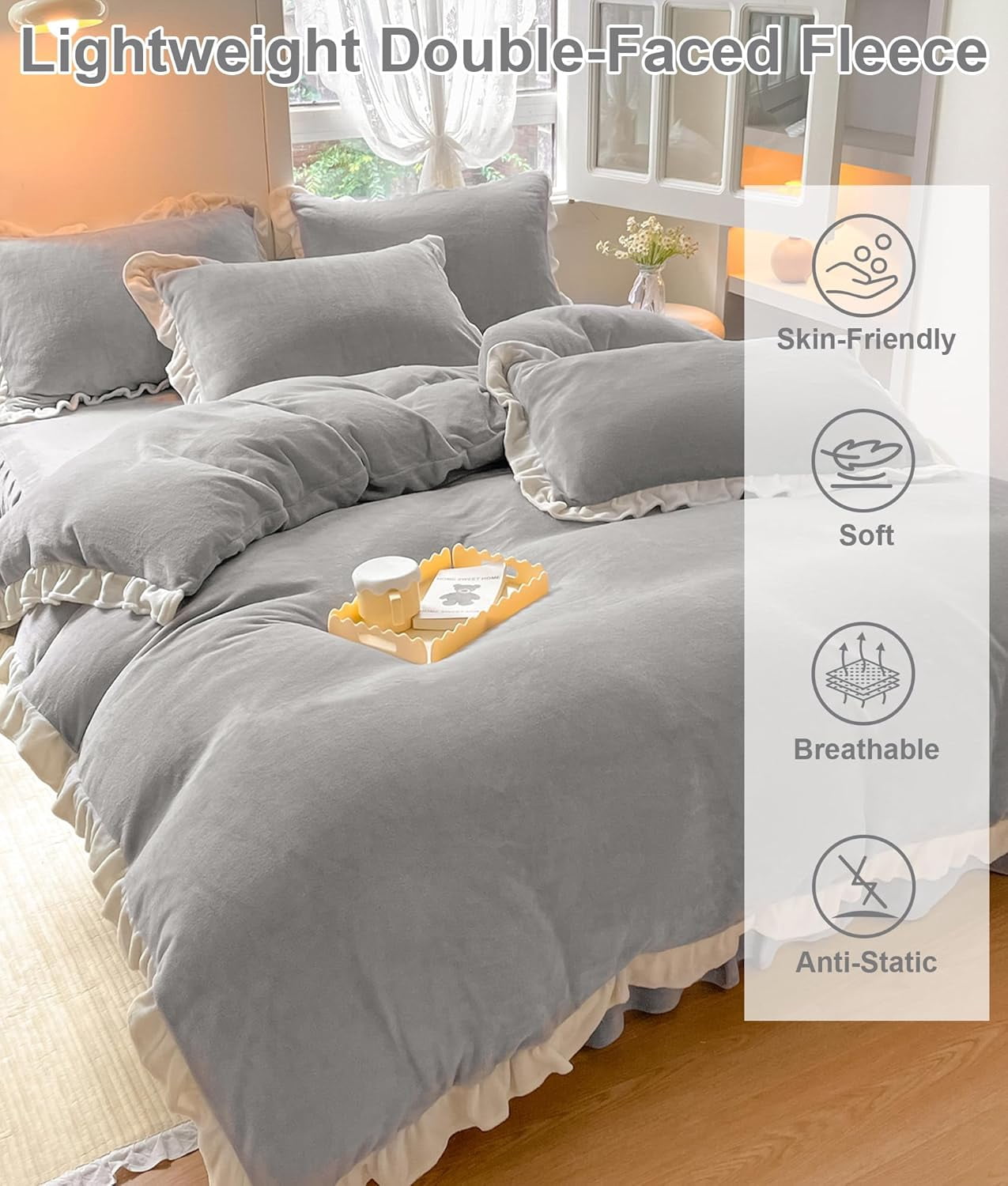 Velvet Duvet Cover, Queen Size Luxury Ultra Soft Fluffy Duvet Cover Set, Winter Crystal Velvet Duvet Covers with 2 Plillowcase, Gray, 90''x90''
