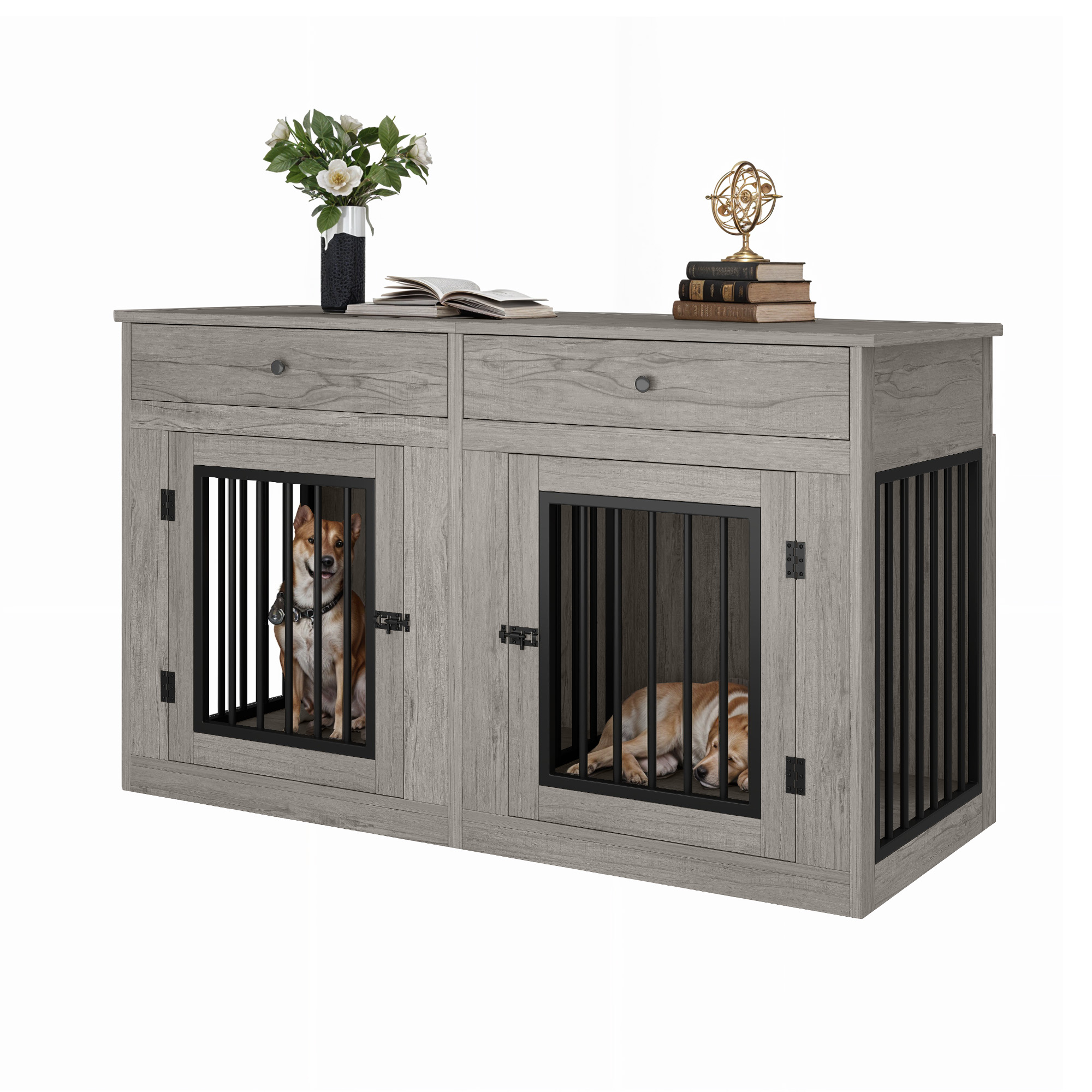 Furniture Style Crate For Two Large Dogs 66 Inch Double Dog Crate ...