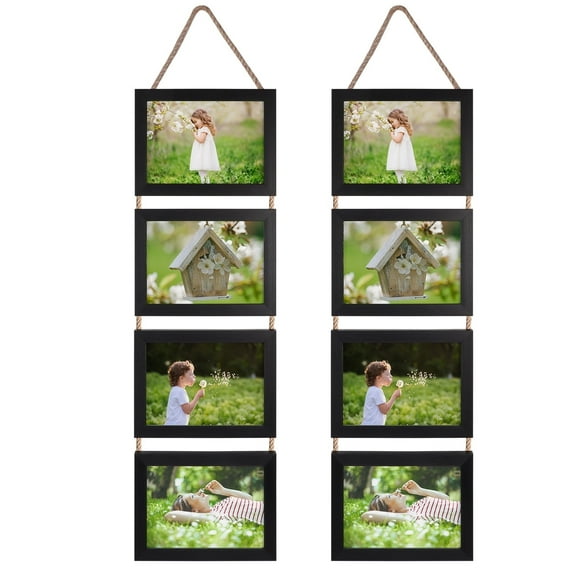 MEBRUDY 5x7 Hanging Collage Picture Frames Set of 2, Black 8 Opening Horizontal Frame for Wall Decor