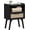 Black With Natural, variant on Rattan Nightstand, Bedside Table with Drawer Open Shelf, Cane Accent Side End Table with Solid Wood Legs, Black Mid Century Night Stand for Bedroom, Dorm and Small Spaces